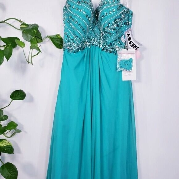 Green Long Gown Small Embellished Cut Out Evening Chiffon Alyce Paris 4 NWT$348 - Picture 9 of 12